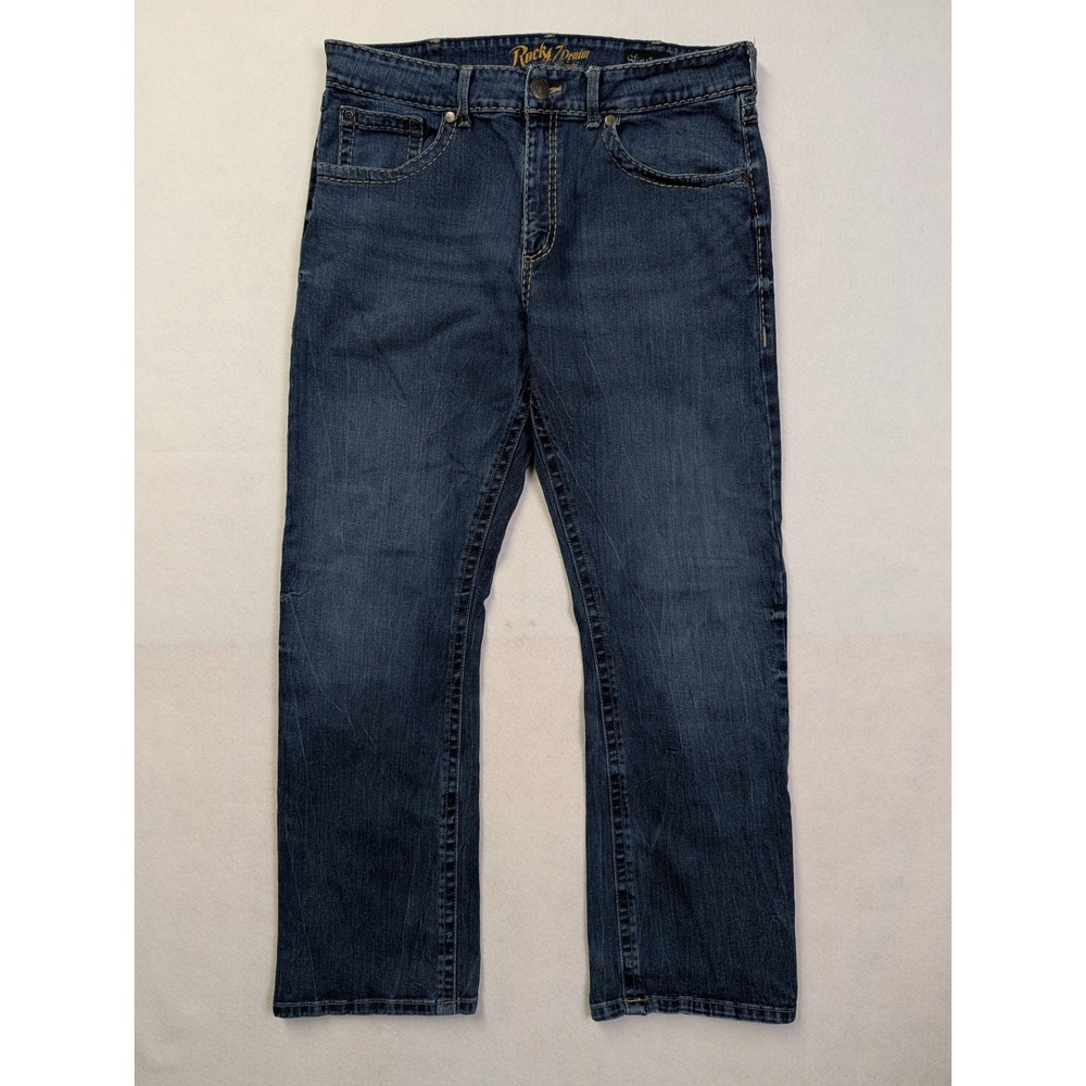 Rock 47 by Wrangler Mens Jeans 38 X 34 Slim Boot Stretch Dark Wash Blue